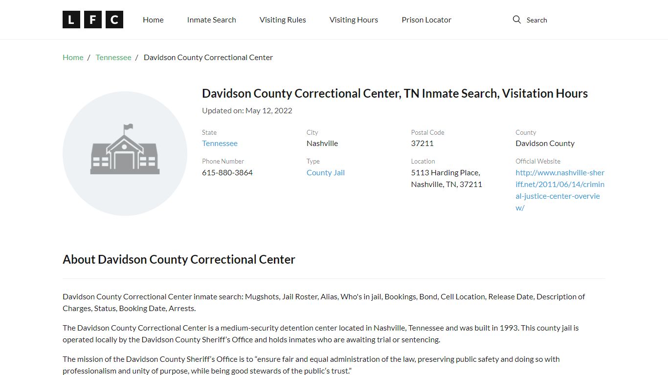 Davidson County Correctional Center, TN Inmate Search ...