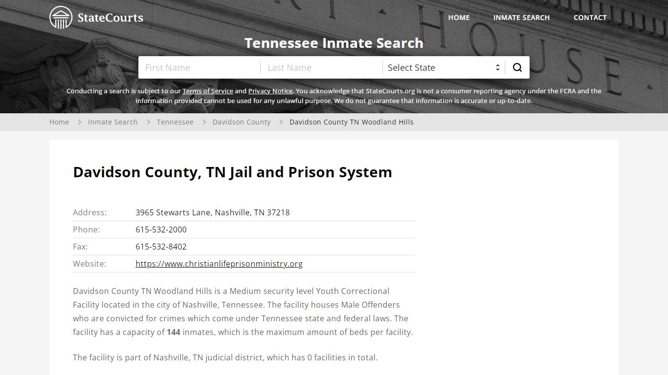 Davidson County TN Woodland Hills Inmate Records Search ...