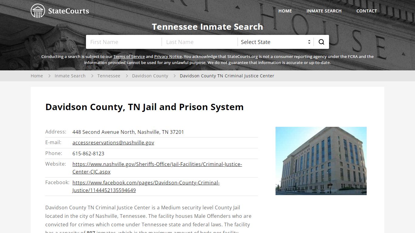 Davidson County TN Criminal Justice Center Inmate Records ...